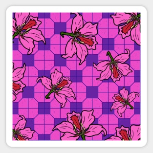 Hong Kong Bauhinia with Pink and PurpleTile Floor Pattern - Summer Flower Pattern Sticker